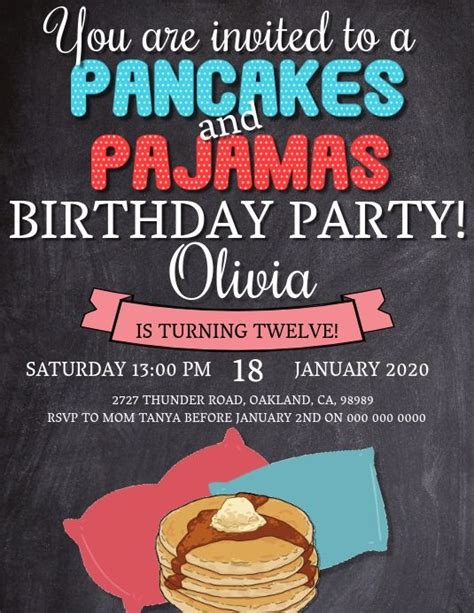 Editable Pancakes And Pajamas Party Invitation Birthday Party Invite