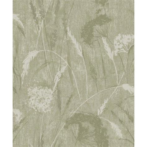 HOLDEN Pappus Floral Sage Green Textured Vinyl Non Pasted Wallpaper