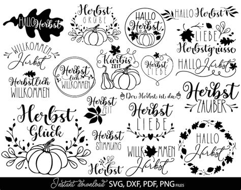 German Autumn Plotter File Svg Dxf Png Hello Fall Greeting Etsy