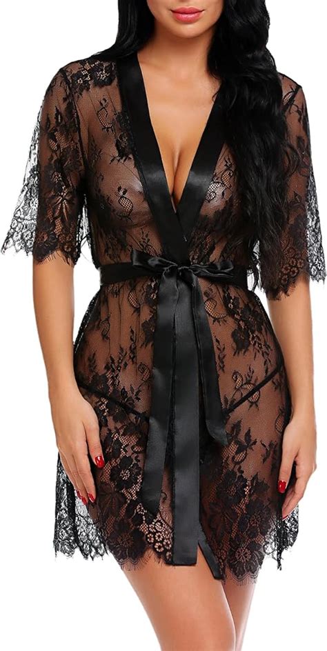 Avidlove Women Kimono Robe Floral Lace Babydoll Lingerie Sheer Mesh