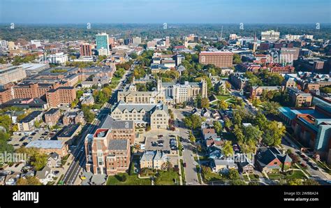 Aerial View of University of Michigan Campus and Downtown Ann Arbor ...