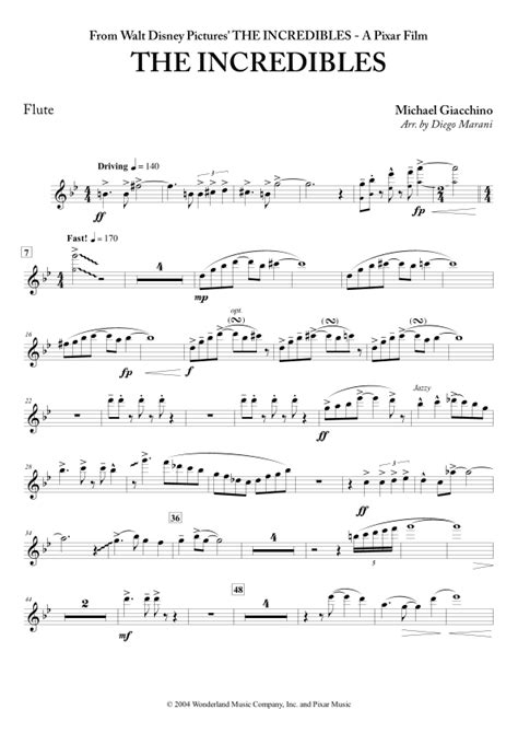 The Incredibles Main Theme Arr Diego Marani Sheet Music Michael Giacchino Flute And Piano