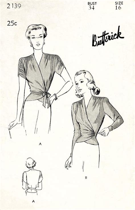 Vintage Sewing Pattern S S Wrap Blouse Reproduction Soft