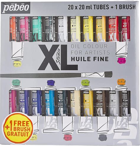 Pébéo Huile Fine XL Étui 20 Tubes de 20 ML Assortis et Pinceau