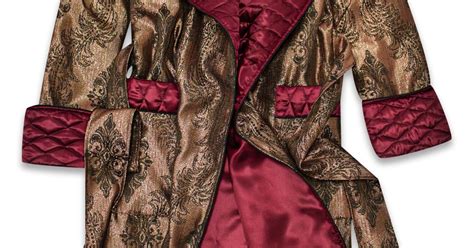 Mens Burgundy And Gold Silk Dressing Gown Luxury Vintage Style