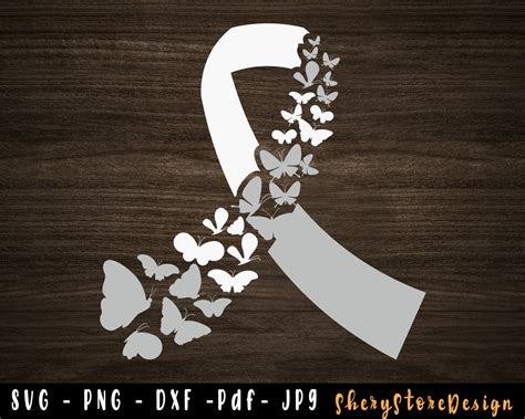 Feather White Ribbon Svg Lung Cancer Svg Butterfly Lung Cancer Svg