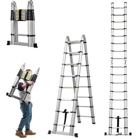 5M Telescopic Ladder A Frame With Stabiliser Bar Multi Purpose Folding