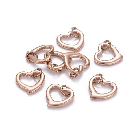 Honeyhandy 304 Stainless Steel Open Heart Charms With Jump Ring Rose