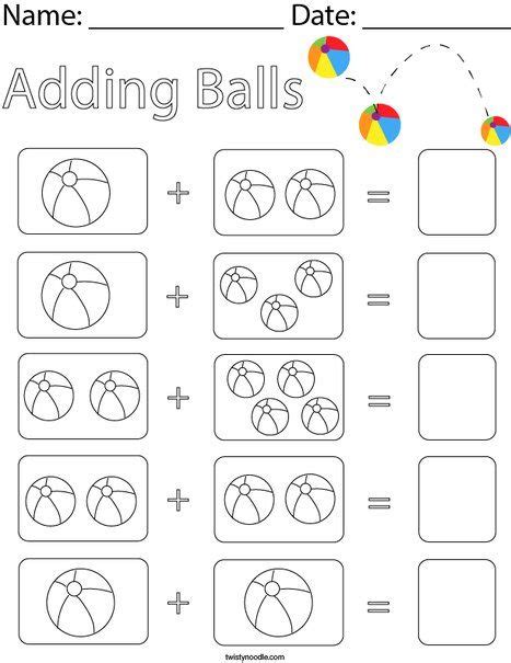 Adding Balls Math Worksheet Twisty Noodle Math Worksheet Homework