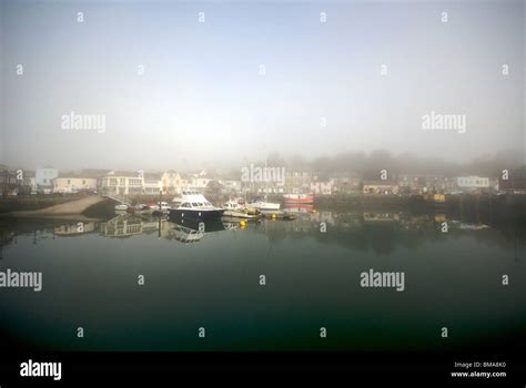 Padstow Cornwall Uk Harbor Harbour Quay Marina Mist Fishing Boats Stock