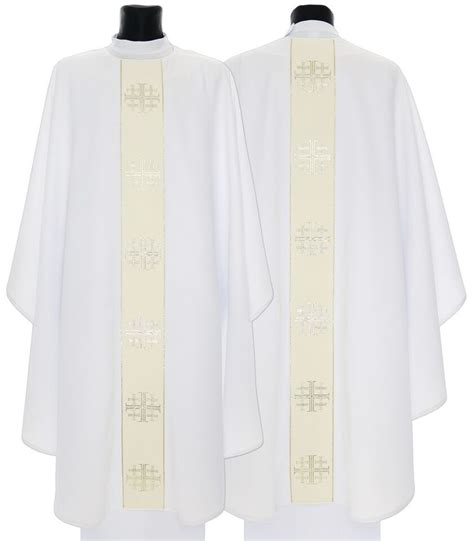 White Gothic Chasuble With Stole Jerusalem Crosses G B Vestment