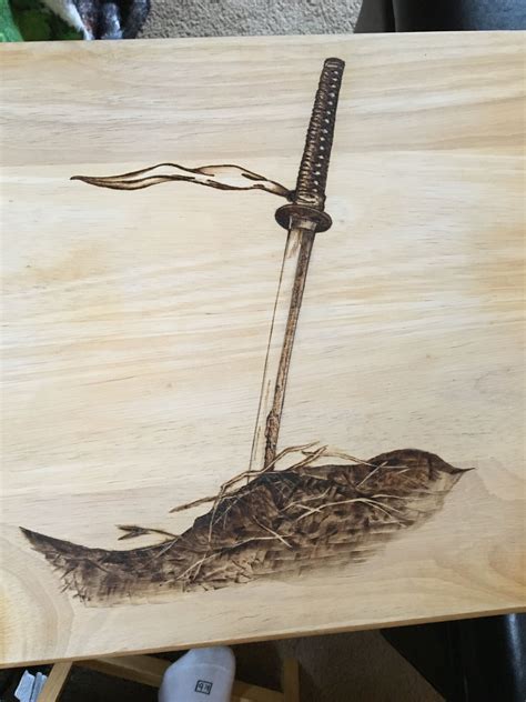 Wood Burned Samurai Sword Art On Tv Tray Sword Art Samurai Swords