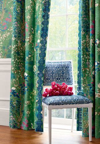 F Katsura Printed Fabrics Emerald From The Thibaut Grand Palace