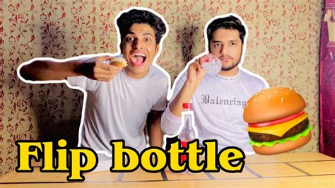 Flip Bottle And Eat Zinger Burger🍔 Challenge Bottle Flip Food