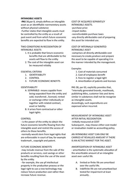 Intangible Assets Notes Intangible Assets Pas 38 Par 8 Simply Defines An Intangible Asset