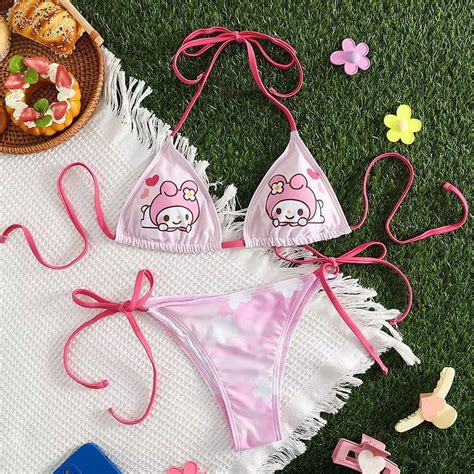 Sanrio Kawaii Hello Kitty Vacation Bikini Kuromi Cinnamoroll Anime Cartoon Cute Fashion