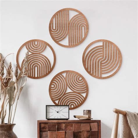 MDF Deko Boho Regenbogen Runde Geometrische Kunst 4er Set Wall Art De