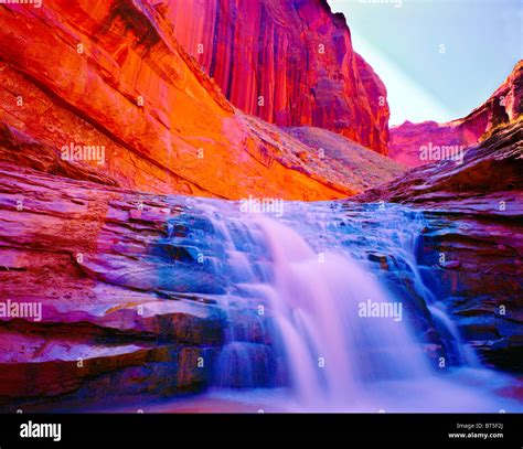 Waterfall Over Sllickrock In Morning Light Coyote Gulch Glen Canyon National Recreation Area