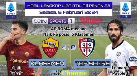 Hasil Lengkap Liga Italia Pekan 23 AS Roma Vs Cagliari Inter Vs