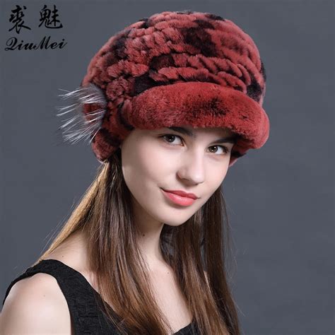 Winter Fur Hat Women Berets Genuine Knitted Rex Rabbit Fur Hats Natural