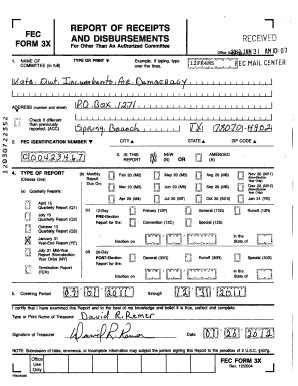 Fillable Online Fec Form X Report Of Receipts And Disbursements