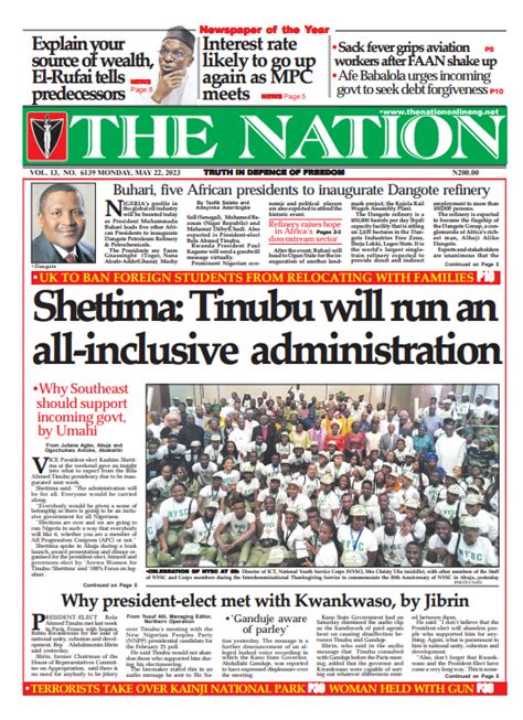 Yinka Oladejo On Twitter Rt Thenationnews The Nation Newspaper Mondayheadlines 22nd Of May