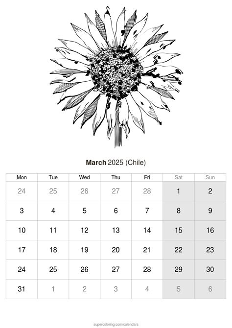 Calendario Marzo 2025 Para Imprimir Chile