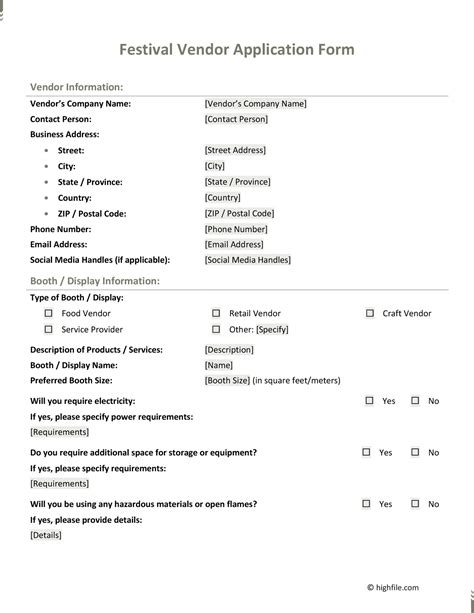 Festival Vendor Application Form Word Pdf Google Docs Highfile