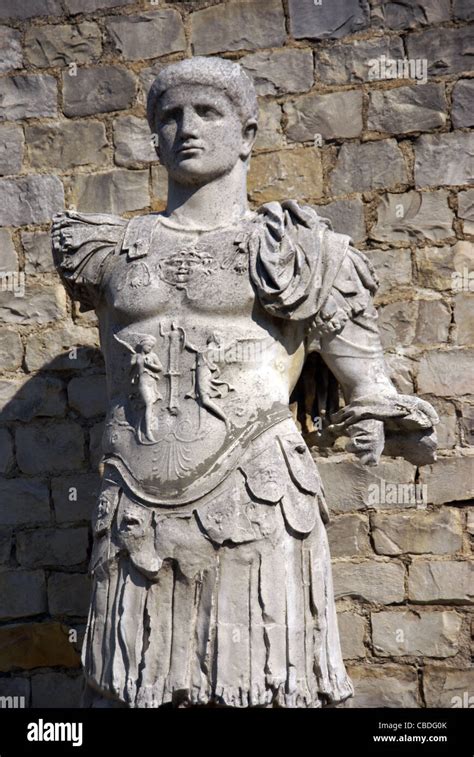 Statue of Roman general in the Villasse Roman ruins, Vaison la Romaine ...