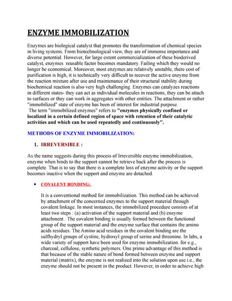 Enzyme Immobilization Enzyme Immobilization Enzymes Are Biological