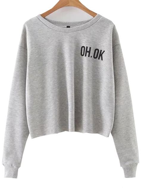 Letter Print Crop Sweatshirt Sweatshirts Crop Sweatshirt White Long