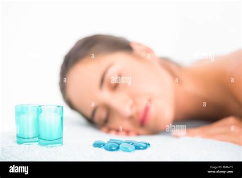 Pretty Brunette Lying On Massage Table Stock Photo Alamy