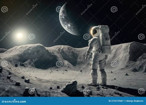 Astronauta En La Luna Mirando Hacia Una Tierra Distante Generativa Ai