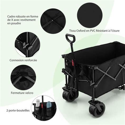 Costway Chariot De Transport Pliable Roues Universelles Guidon