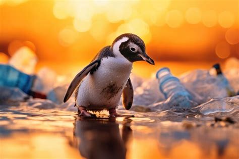 Premium AI Image Crying Penguin Standing On Dirt In Winter Without