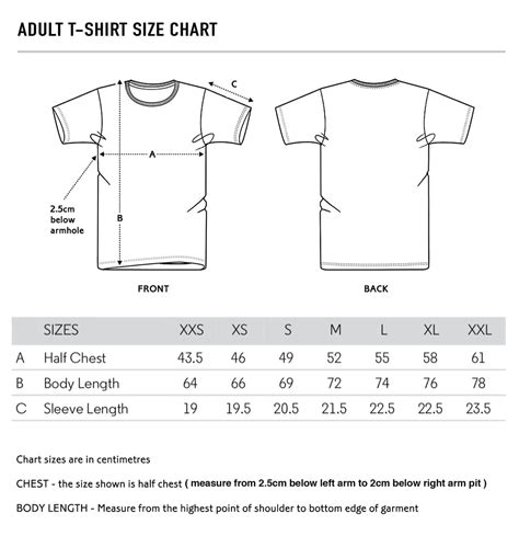 Adult T Shirt Size Chart Bionyc Industries