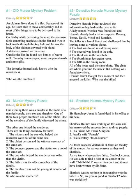 Detective Mystery Solve The Mystery Worksheets