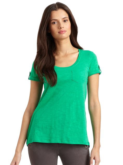 Blue Saks Fifth Avenue Scoopneck Slub Knit Top In Green Lyst