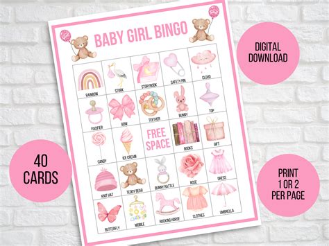 Baby Girl Bingo Baby Shower Bingo Baby Girl Shower Printable Etsy