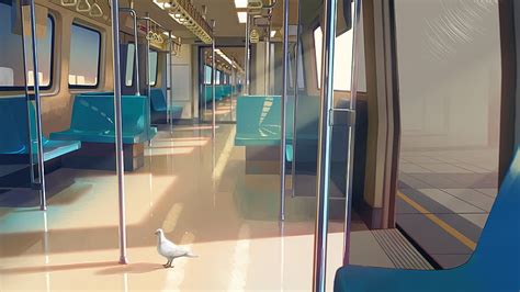 HD wallpaper: anime train, pigeon, interior, window, seat, sunlight ...