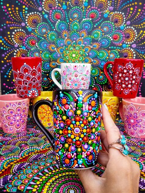 Dots And Art Mandala Mug Taza Mandala Color Full Puntilhismo