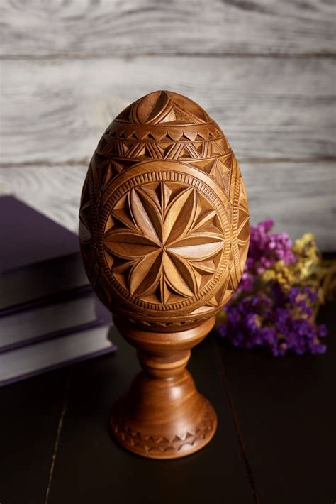 Hand Carved Wooden Egg Easter Decorations Th Th Etsy