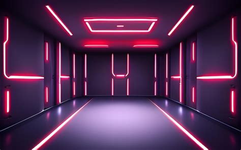 Premium AI Image | A dark room with red neon lights podium display ...