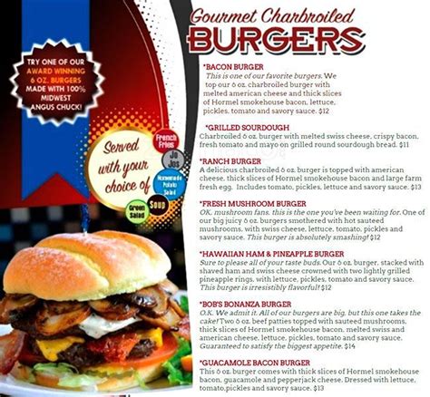 Menu at Bob's Burgers and Brew restaurant, Puyallup