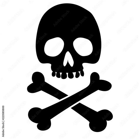 Evil black silhouette skull with crossbones. Pirate flag, jolly Roger. T-shirt print, vector ...