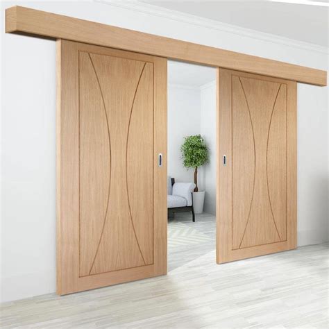 Bespoke Thruslide Surface Verona Oak Flush Sliding Double Door And