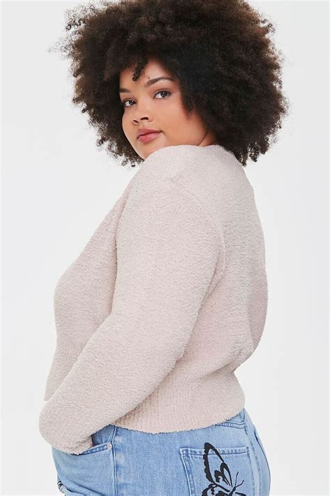 Plus Size Fuzzy Knit Cardigan Sweater