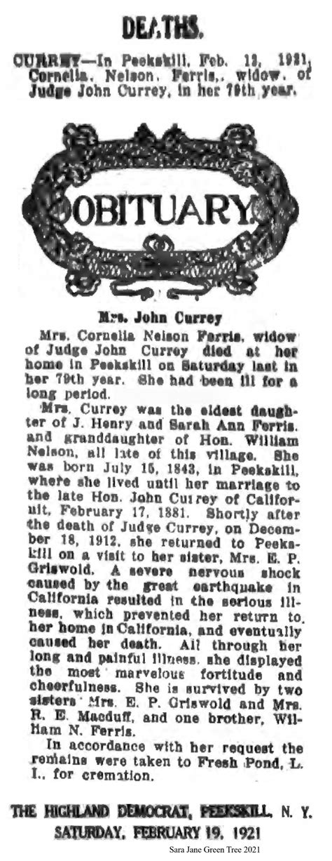 Cornelia Mandeville Nelson Ferris Currey (1843-1921) - Find a Grave