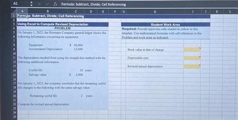 Solved A Fx Formula Subtract Divide Cell Referencing Chegg