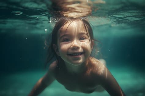 Una Ni A Nadando Bajo El Agua Foto Premium